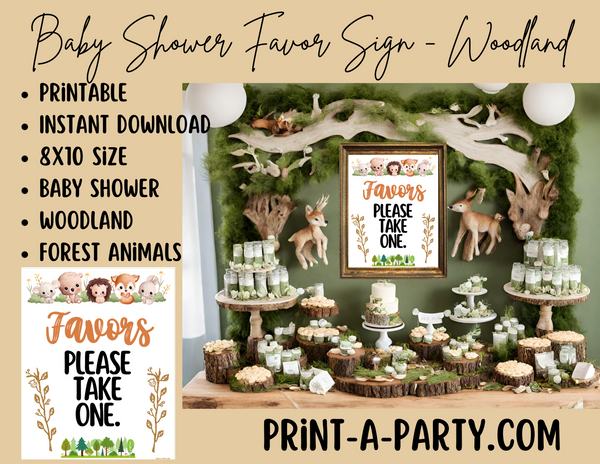 FAVORS SIGN - WOODLAND THEME | Party Favors | Baby Shower Favors | Favors Please take one