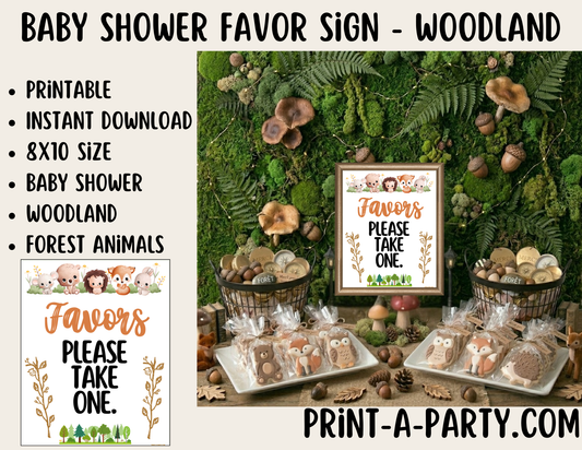 Woodland Forest Animals Favors Sign (8x10) – Printable Instant Download