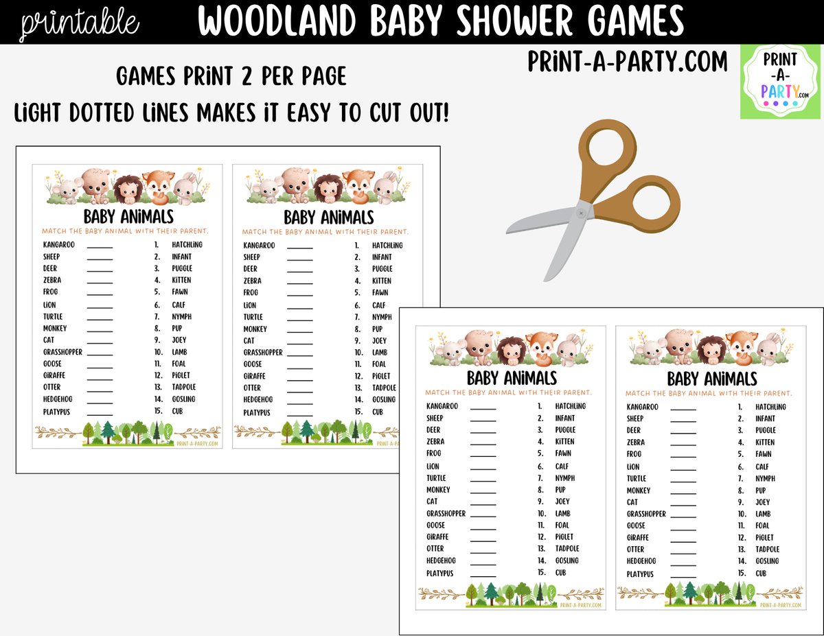 Woodland Baby Shower Games Printable | Forest Animals Bundle