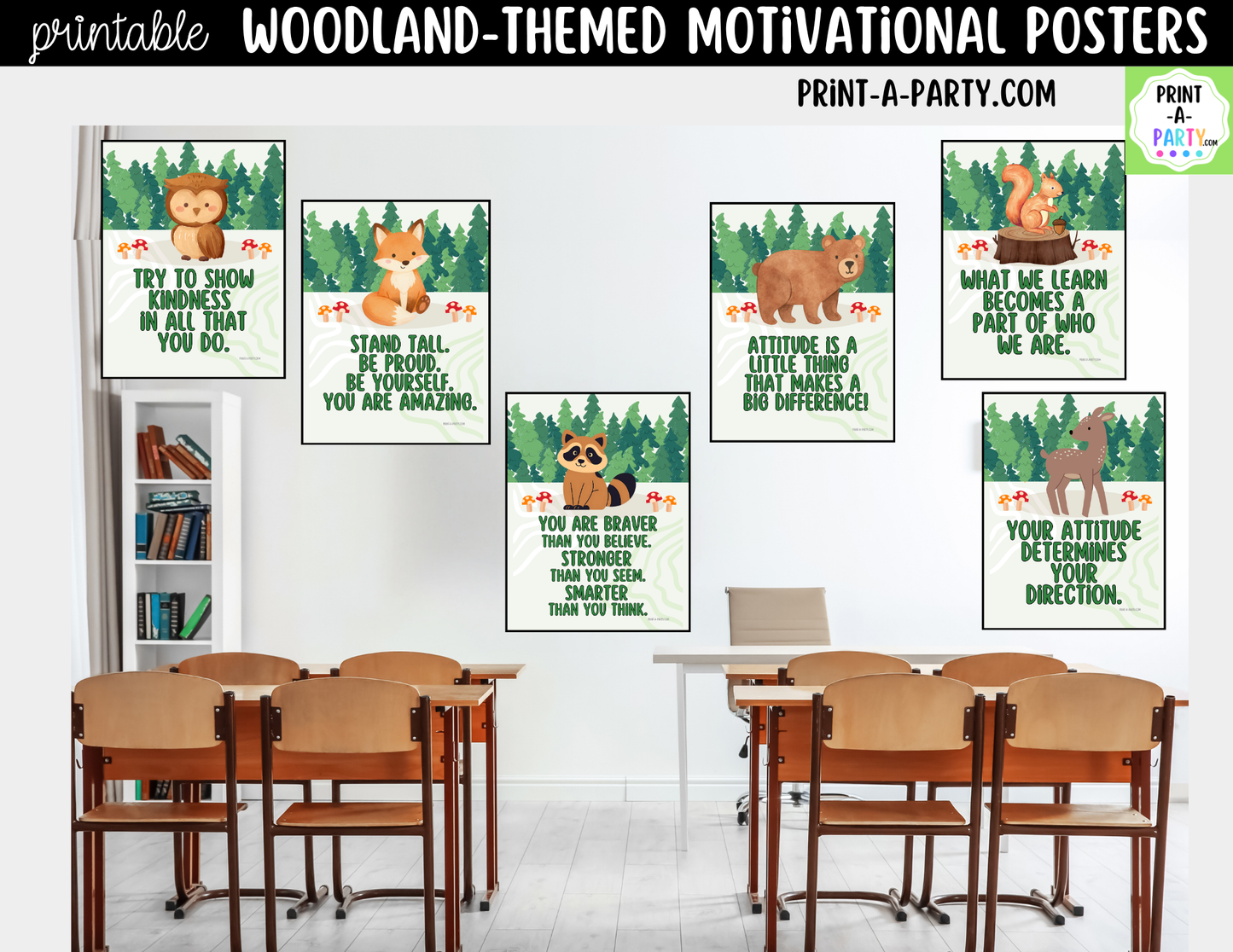 Woodland Forest Animal-Themed Motivational Posters - Printable Classroom Decor, Growth Mindset Quotes, Nature theme