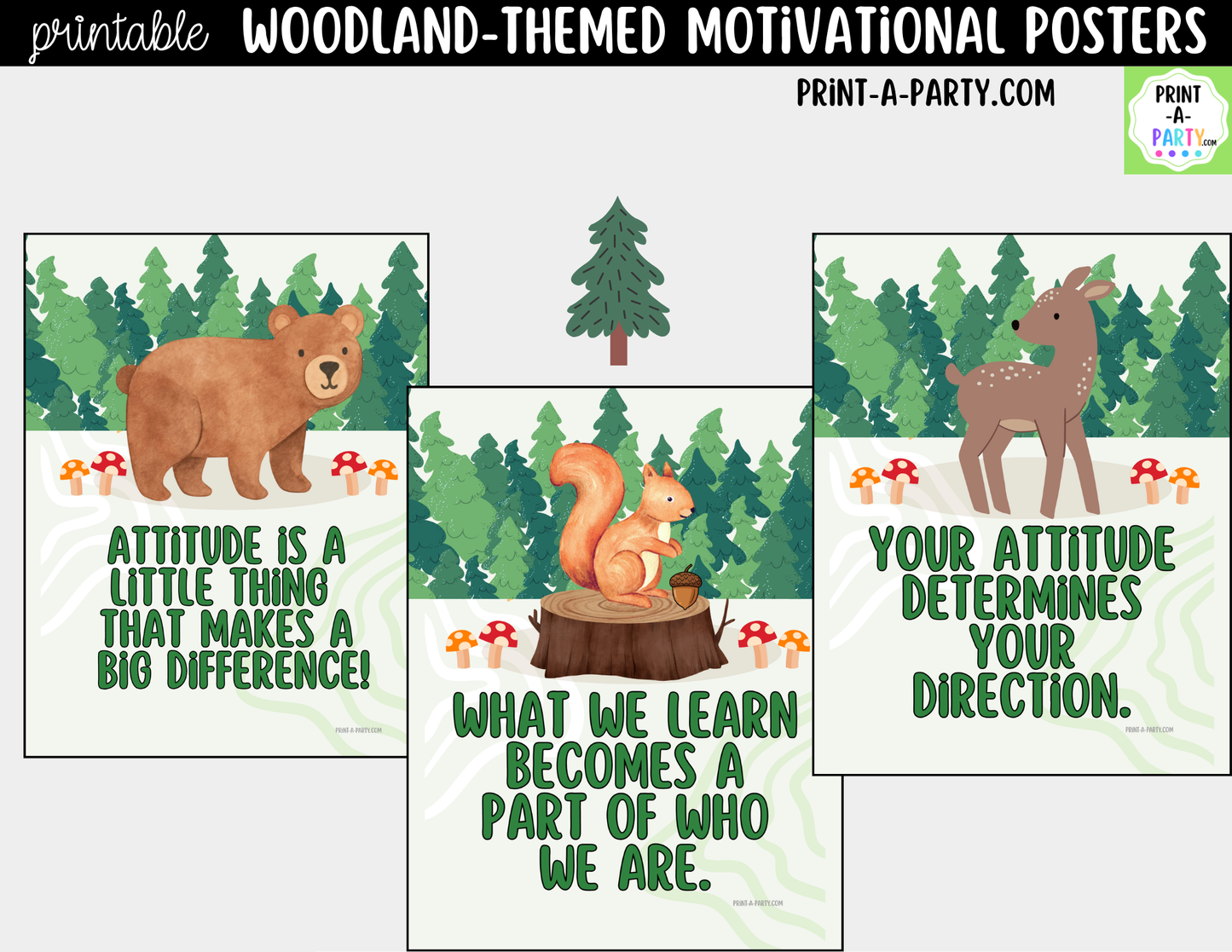 Woodland Forest Animal-Themed Motivational Posters - Printable Classroom Decor, Growth Mindset Quotes, Nature theme