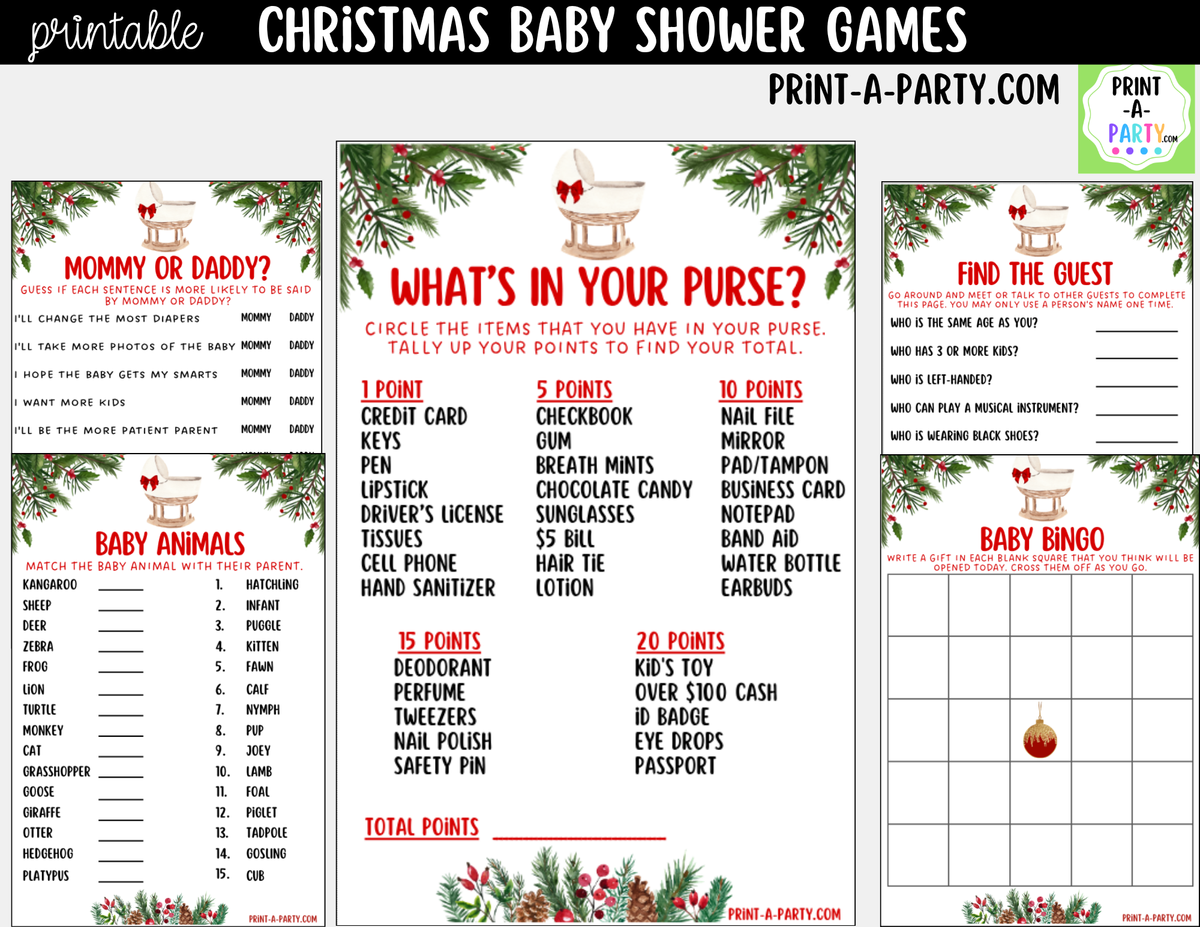 Christmas Baby Shower Games Printable - Holiday Baby Shower Activities | Instant Download