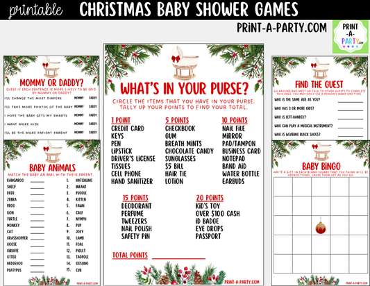 Christmas Baby Shower Games Printable - Holiday Baby Shower Activities | Instant Download