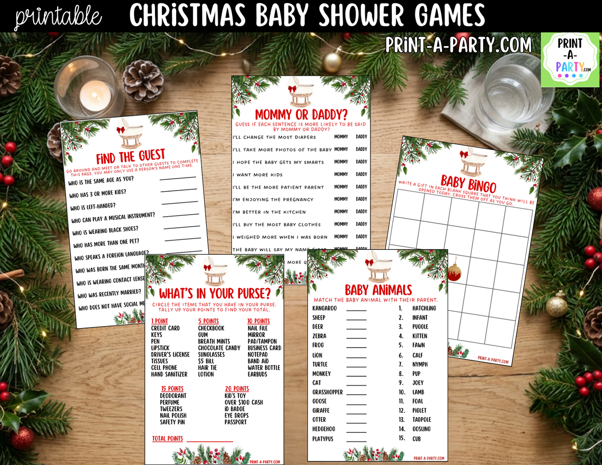 Christmas Baby Shower Games Printable - Holiday Baby Shower Activities | Instant Download