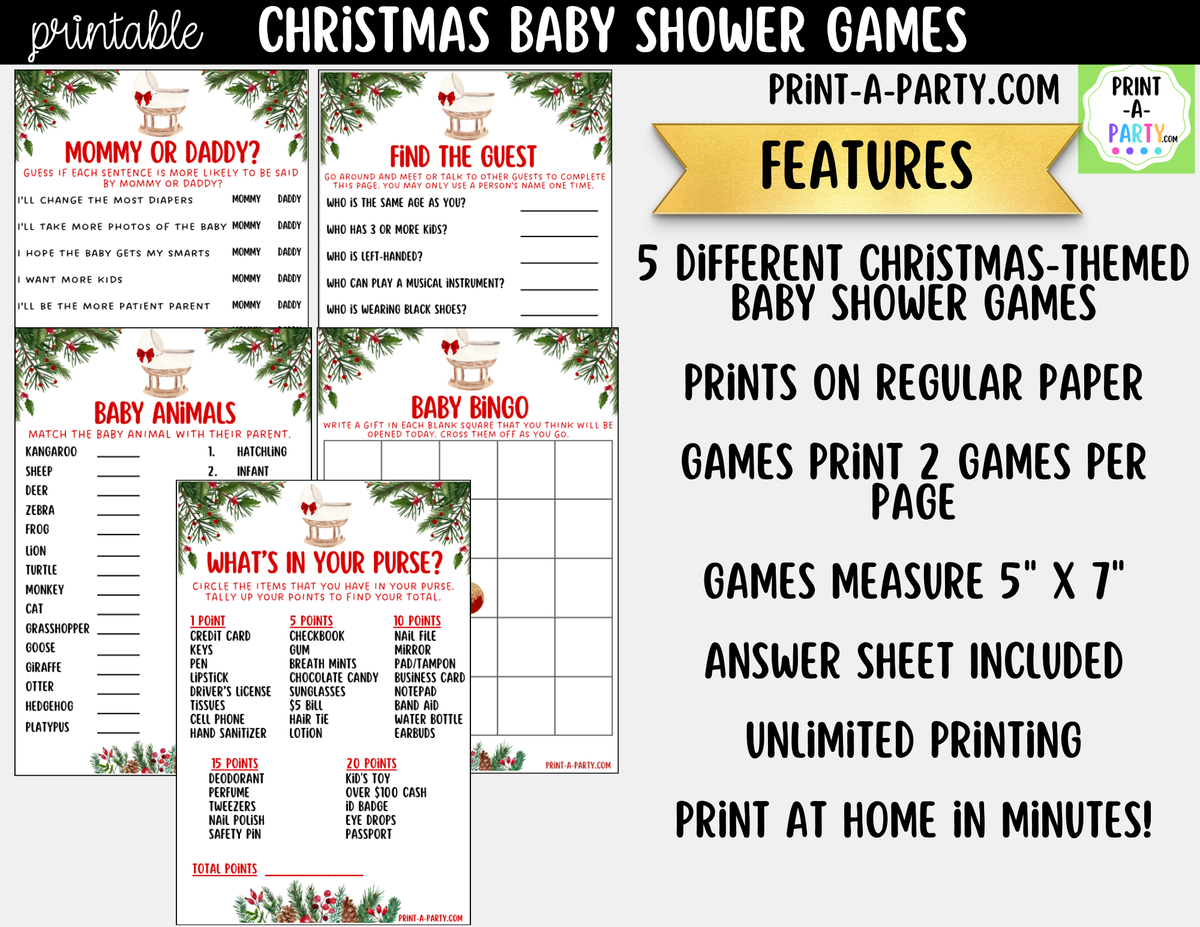 Christmas Baby Shower Games Printable - Holiday Baby Shower Activities | Instant Download