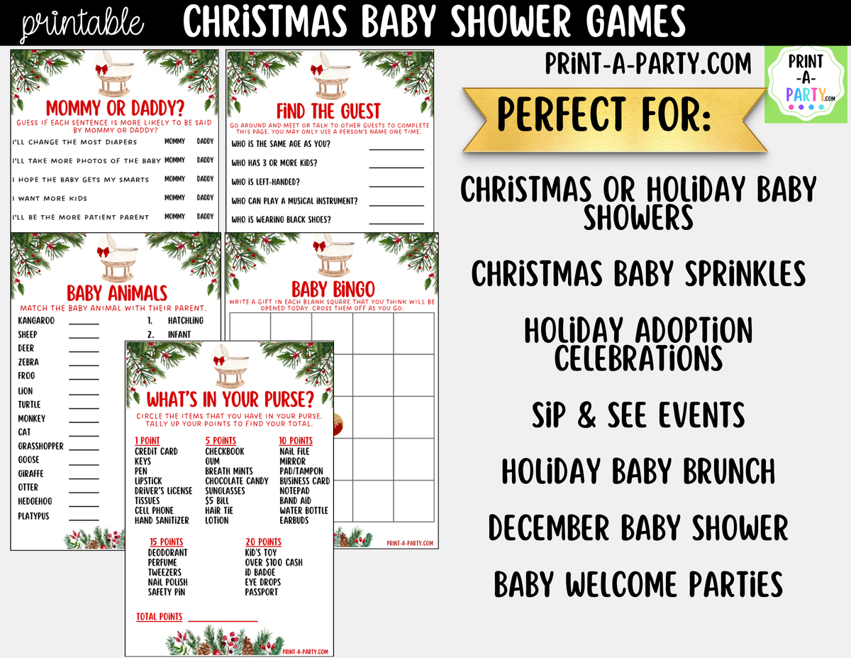Christmas Baby Shower Games Printable - Holiday Baby Shower Activities | Instant Download