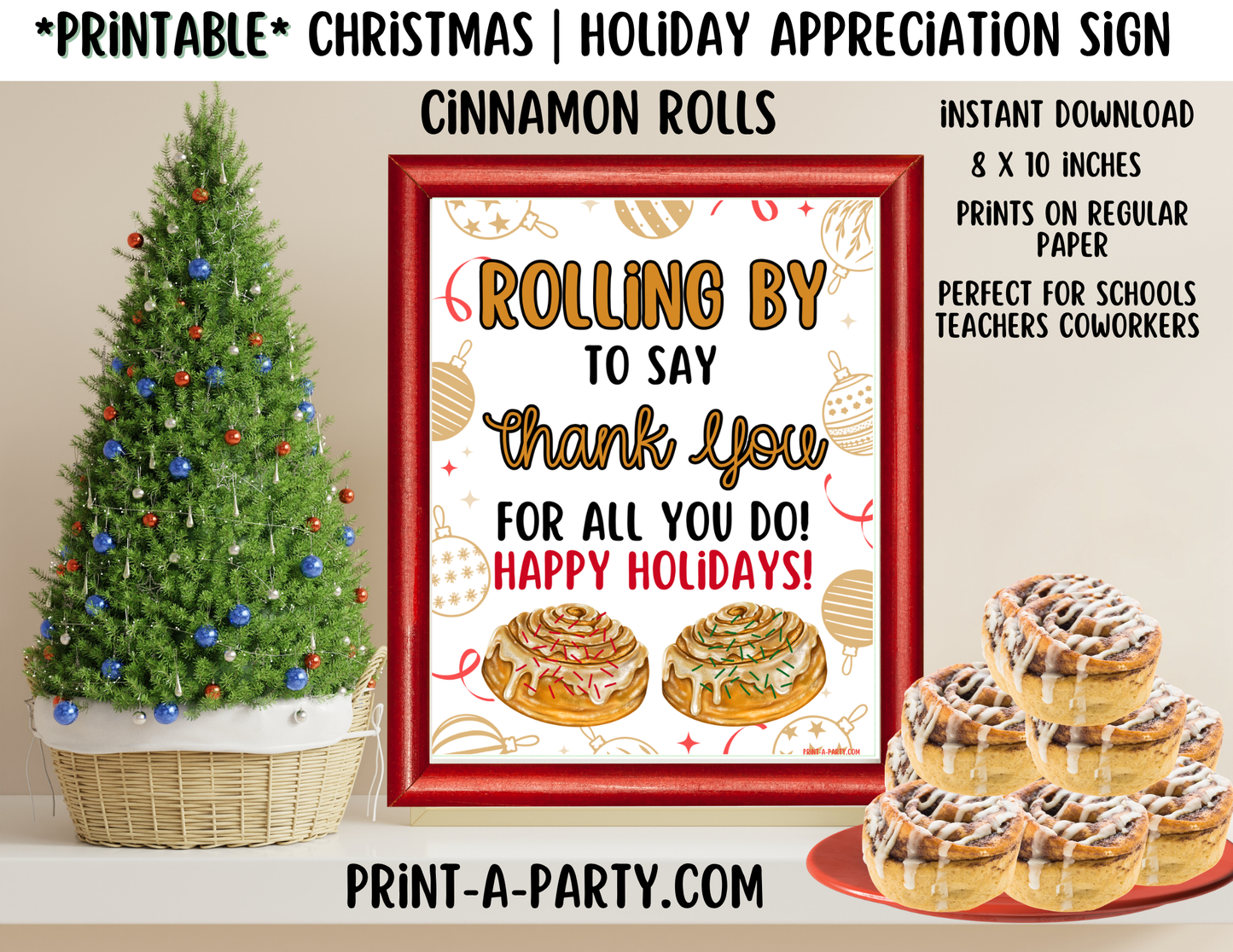 Appreciation Sign: Holiday Printable Christmas CINNAMON ROLLS Appreciation Sign – Festive 8x10 Holiday Decor for Staff, Teachers & Volunteers