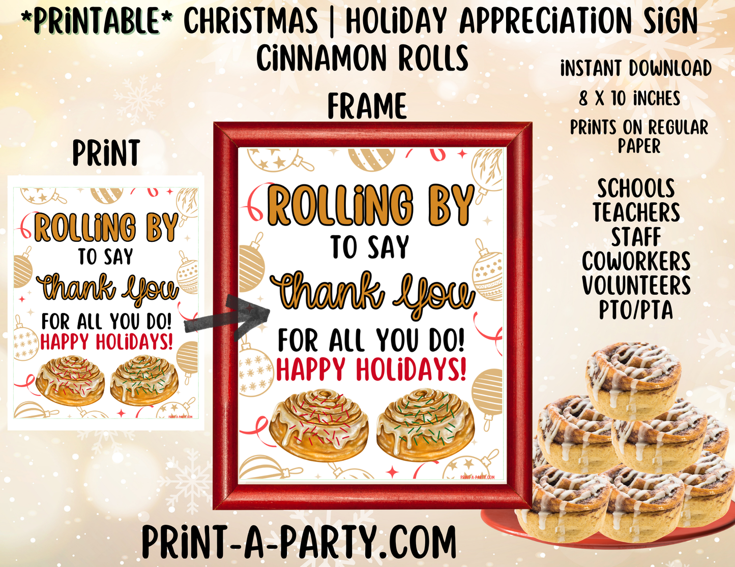 Appreciation Sign: Holiday Printable Christmas CINNAMON ROLLS Appreciation Sign – Festive 8x10 Holiday Decor for Staff, Teachers & Volunteers