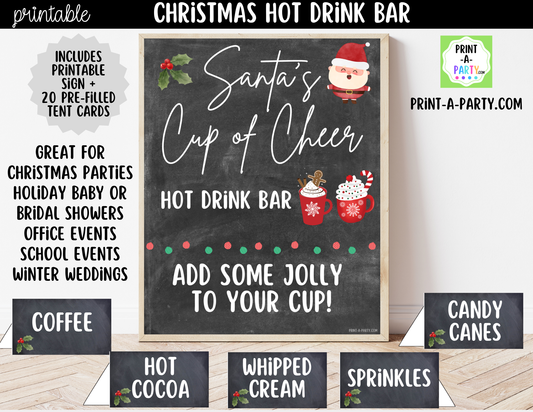 Christmas Hot Drink Bar Sign (8x10) & Topping Tent Cards Printable Holiday Buffet Decor