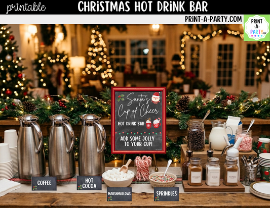 Christmas Hot Drink Bar Sign (8x10) & Topping Tent Cards Printable Holiday Buffet Decor