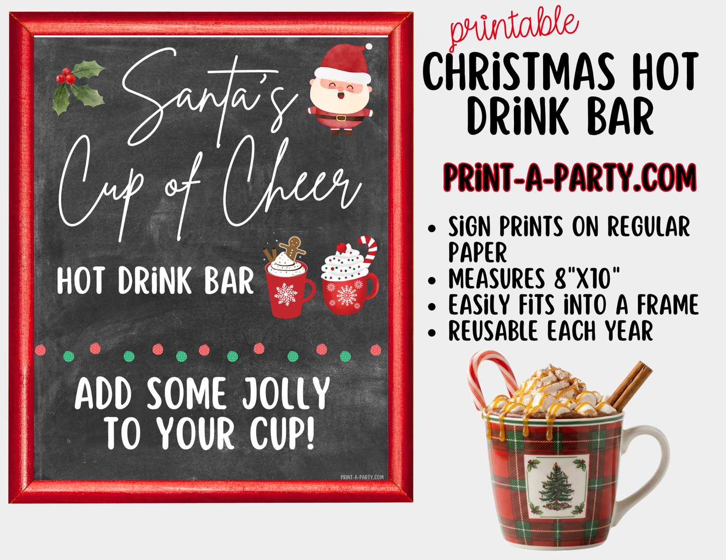 Christmas Hot Drink Bar Sign (8x10) & Topping Tent Cards Printable Holiday Buffet Decor