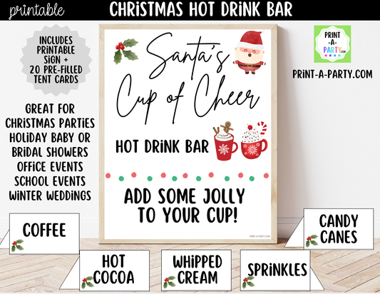 Christmas Hot Drink Bar Sign (8x10) & Topping Tent Cards Printable Holiday Buffet Decor
