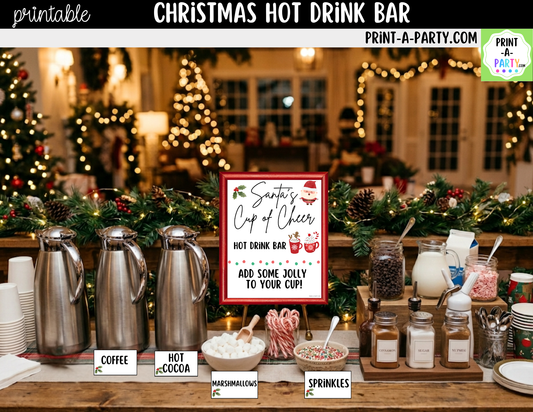 Christmas Hot Drink Bar Sign (8x10) & Topping Tent Cards Printable Holiday Buffet Decor