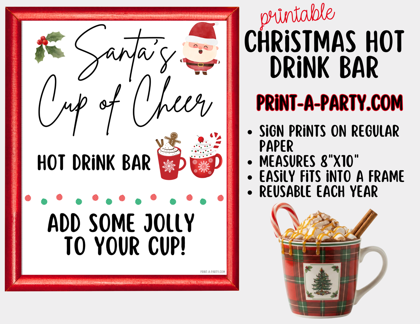 Christmas Hot Drink Bar Sign (8x10) & Topping Tent Cards Printable Holiday Buffet Decor