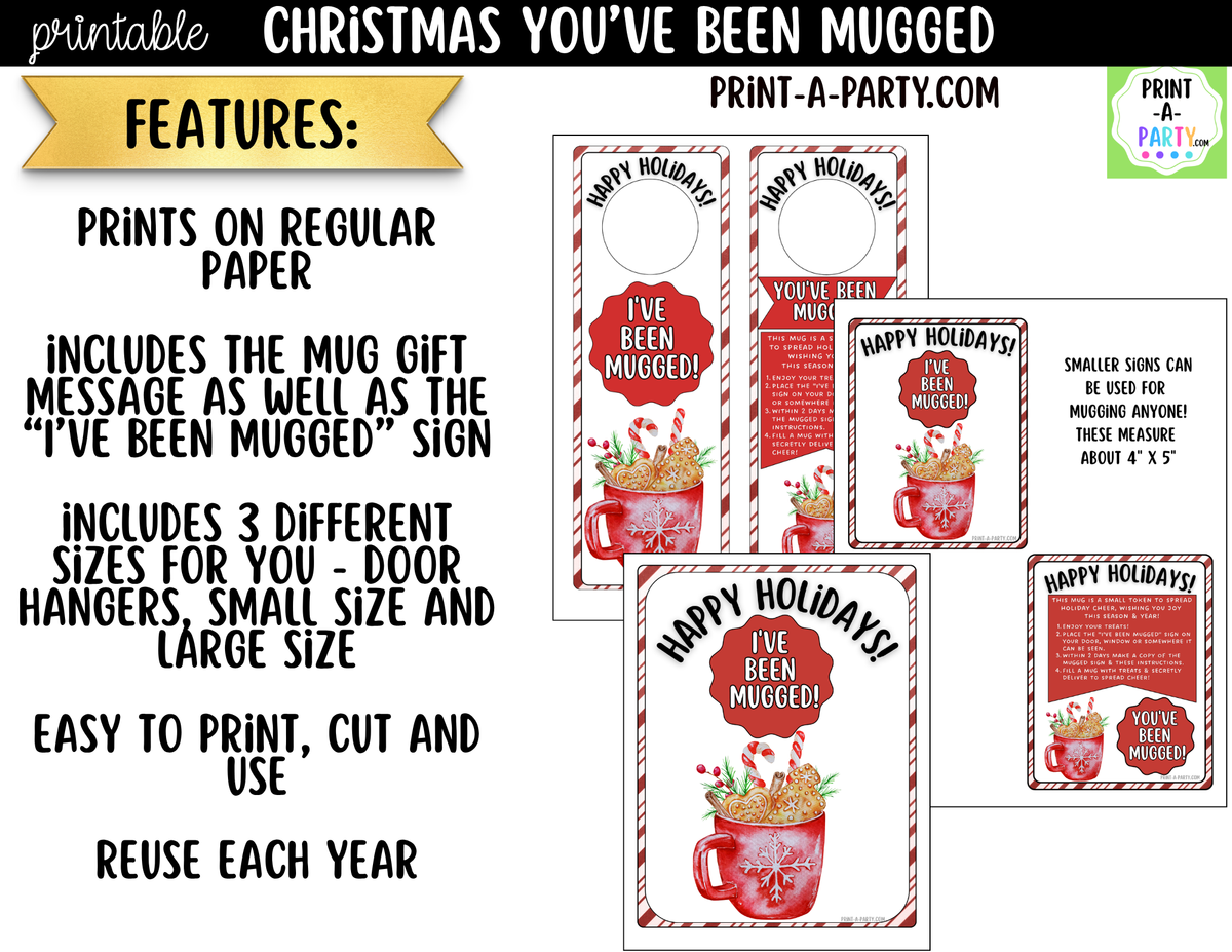 You've Been Mugged Printable | Christmas Mug Exchange and Neighbor Holiday Gift
