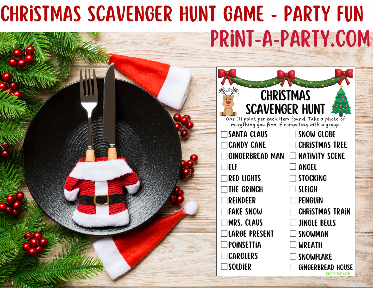 Christmas Scavenger Hunt Printable | Christmas Party Game for Kids | PDF Download