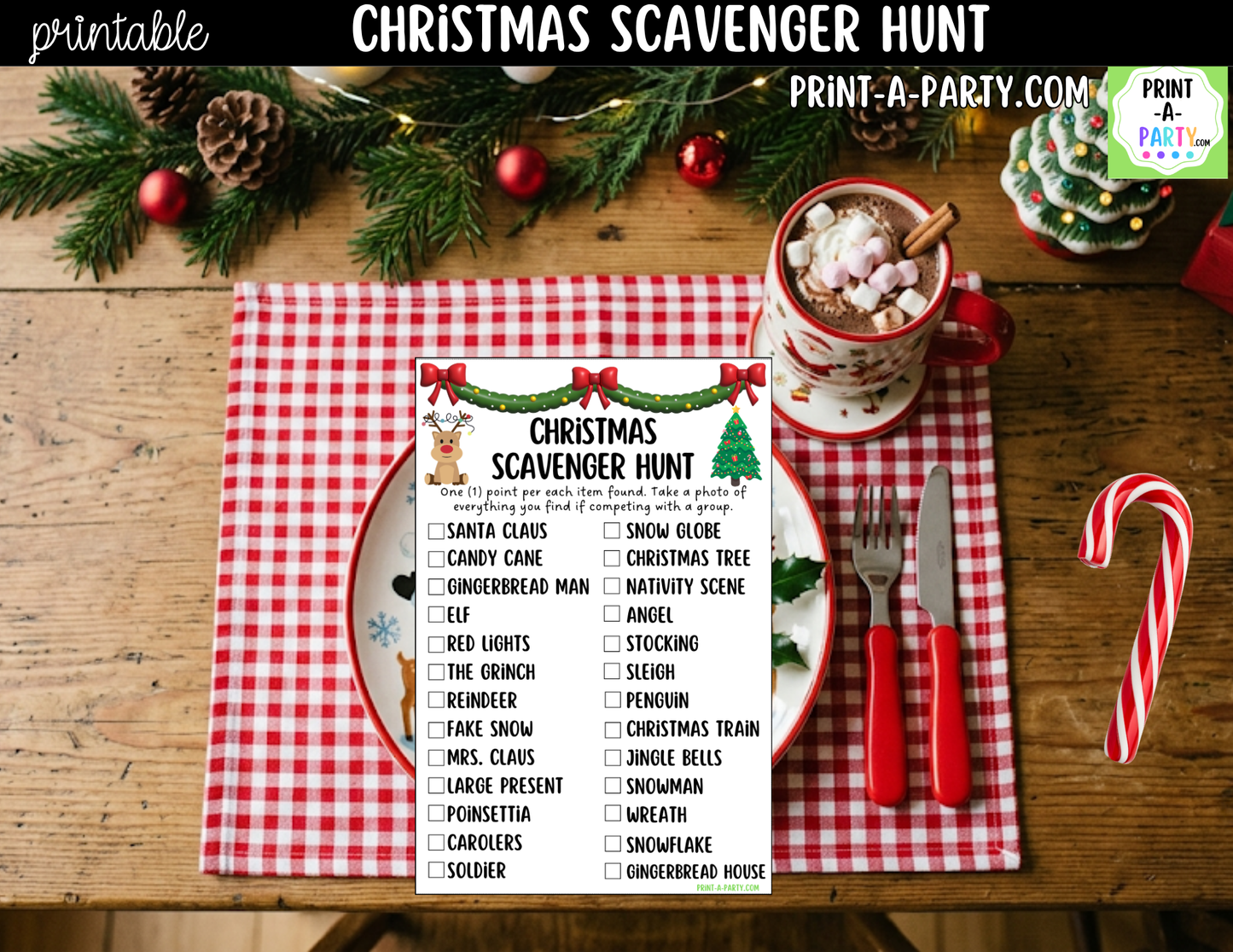 Christmas Scavenger Hunt Printable | Christmas Party Game for Kids | PDF Download