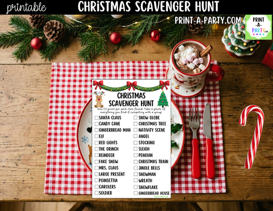 Christmas Scavenger Hunt Printable | Christmas Party Game for Kids | PDF Download