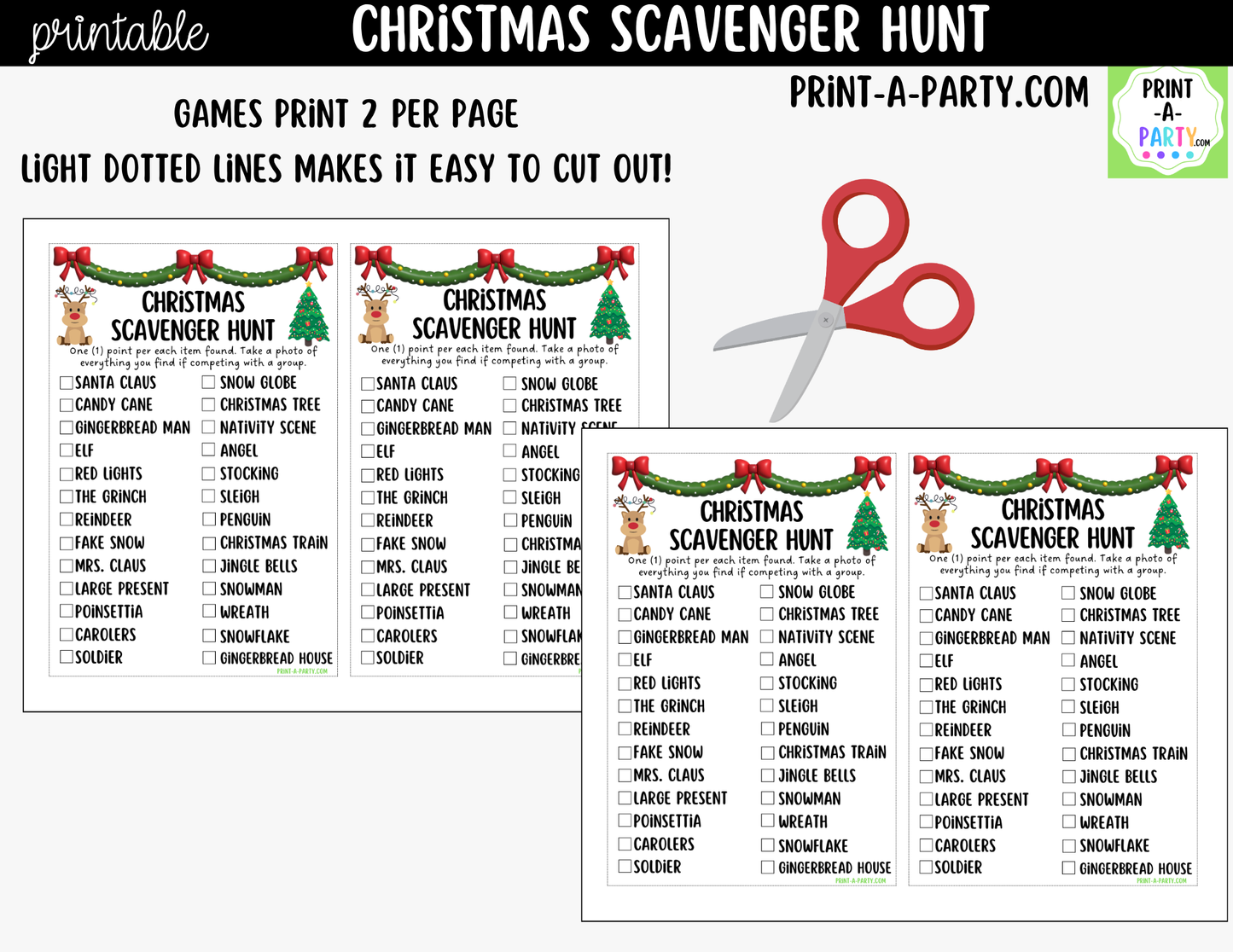 Christmas Scavenger Hunt Printable | Christmas Party Game for Kids | PDF Download