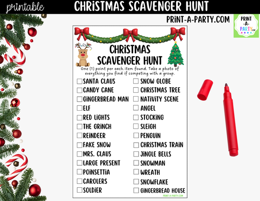 Christmas Scavenger Hunt Printable | Christmas Party Game for Kids | PDF Download