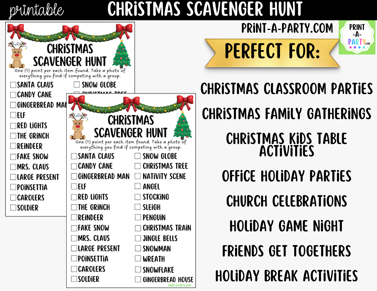 Christmas Scavenger Hunt Printable | Christmas Party Game for Kids | PDF Download
