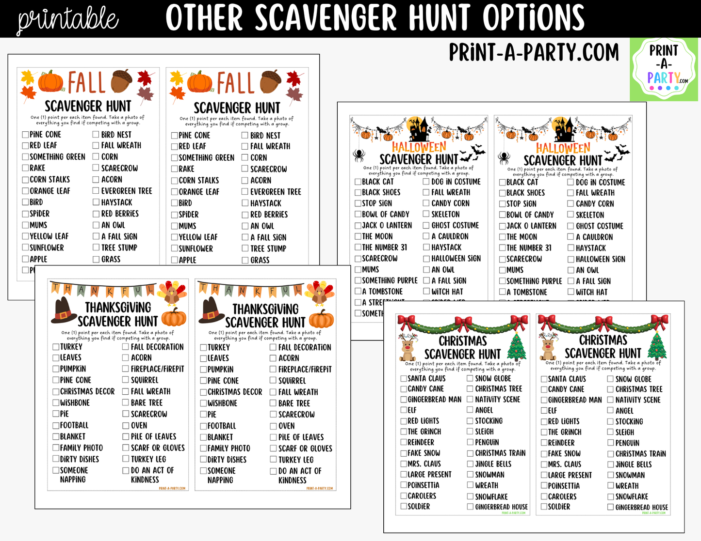 Christmas Scavenger Hunt Printable | Christmas Party Game for Kids | PDF Download