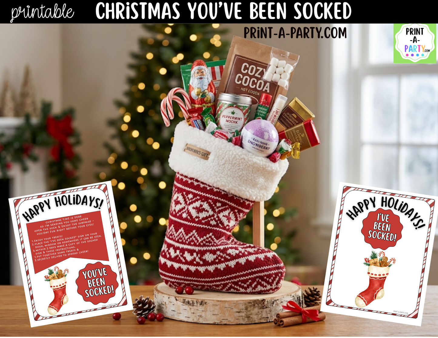 You've Been Socked Printable | Christmas Neighbor Gift | Holiday Stocking Surprise