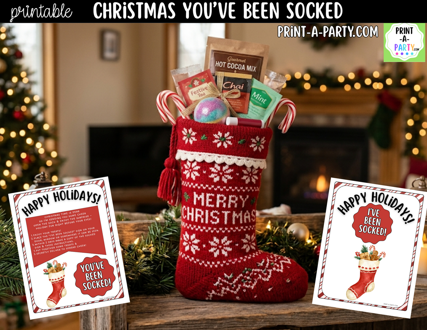 You've Been Socked Printable | Christmas Neighbor Gift | Holiday Stocking Surprise