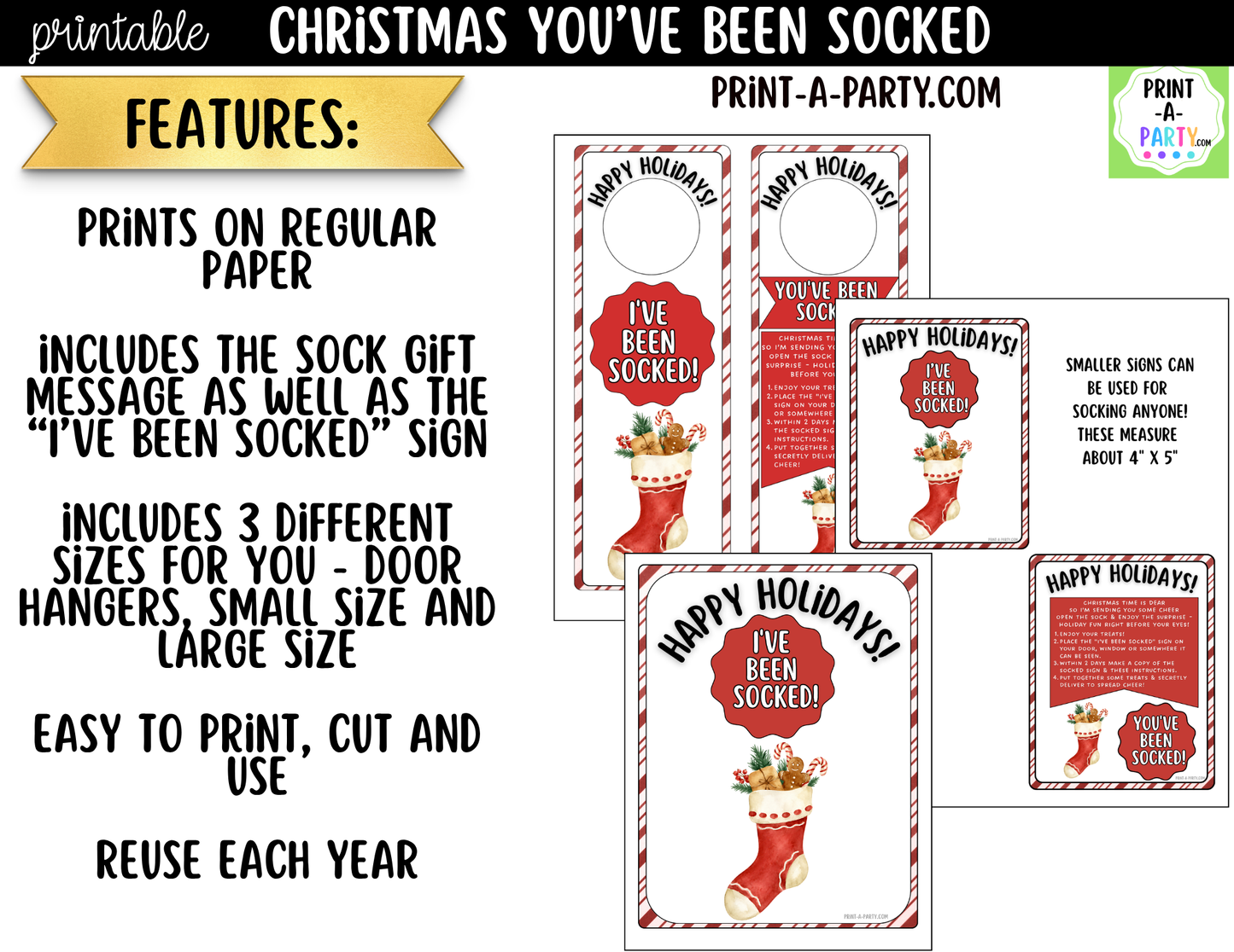 You've Been Socked Printable | Christmas Neighbor Gift | Holiday Stocking Surprise