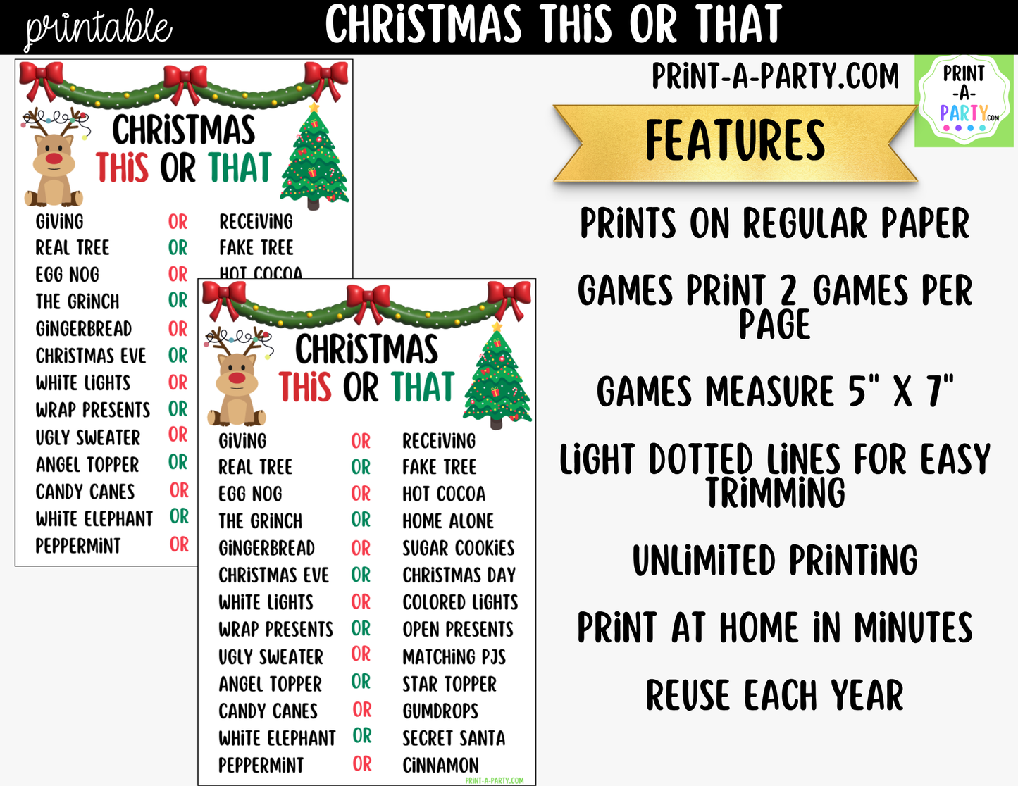 Christmas This or That Game Printable | Holiday Party Game