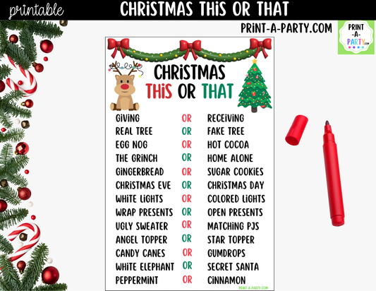 Christmas This or That Game Printable | Holiday Party Game