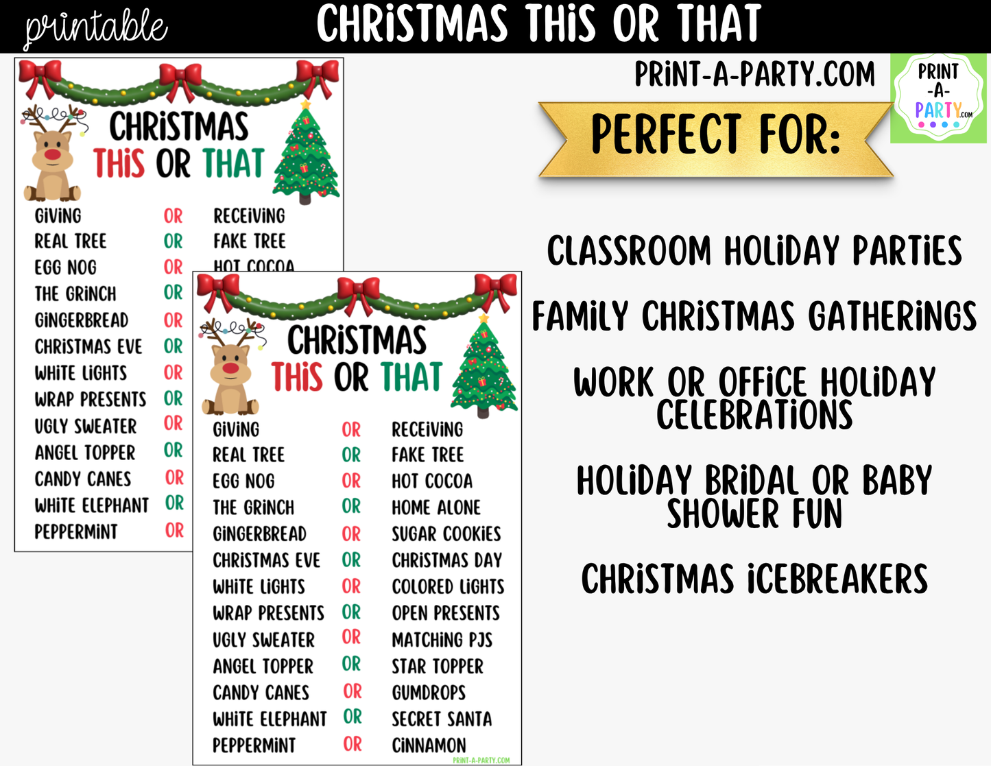 Christmas This or That Game Printable | Holiday Party Game