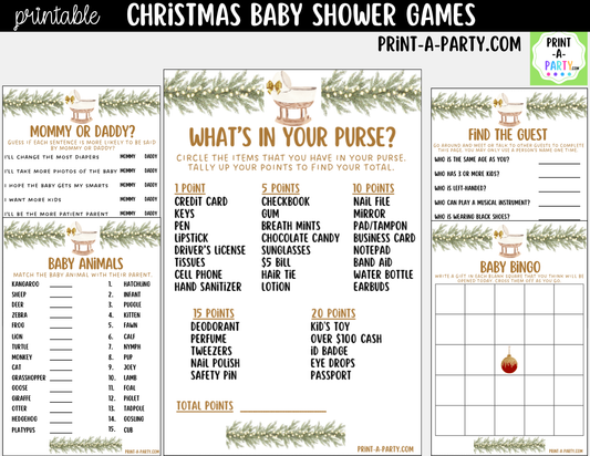 Christmas Baby Shower Games Printable | Holiday Baby Shower Games | Neutral Design 5 Games