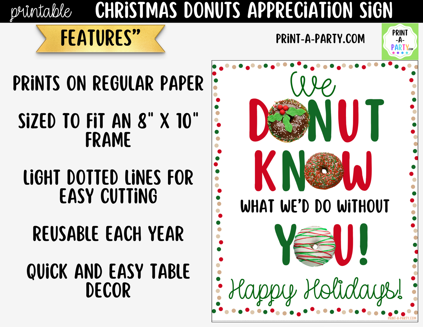 Christmas Donuts Appreciation Sign Printable | Teacher & Staff Holiday Thank You