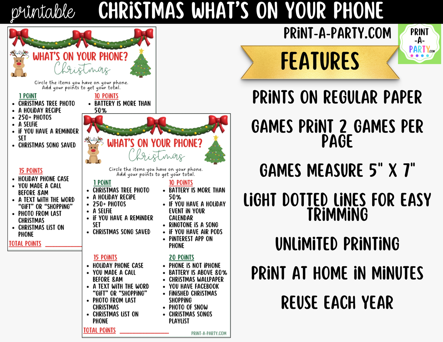 Christmas What's On Your Phone Game - Printable Holiday Party Game