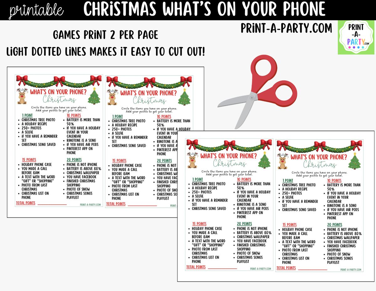 Christmas What's On Your Phone Game - Printable Holiday Party Game