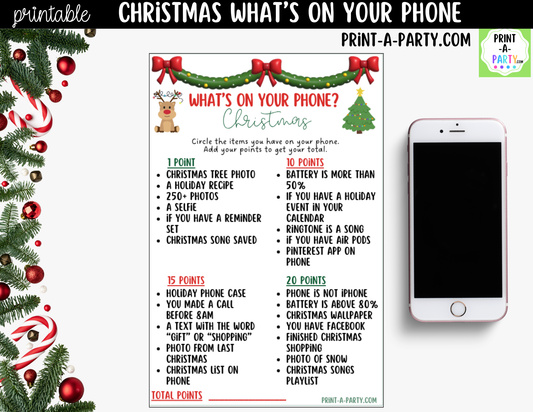 Christmas What's On Your Phone Game - Printable Holiday Party Game