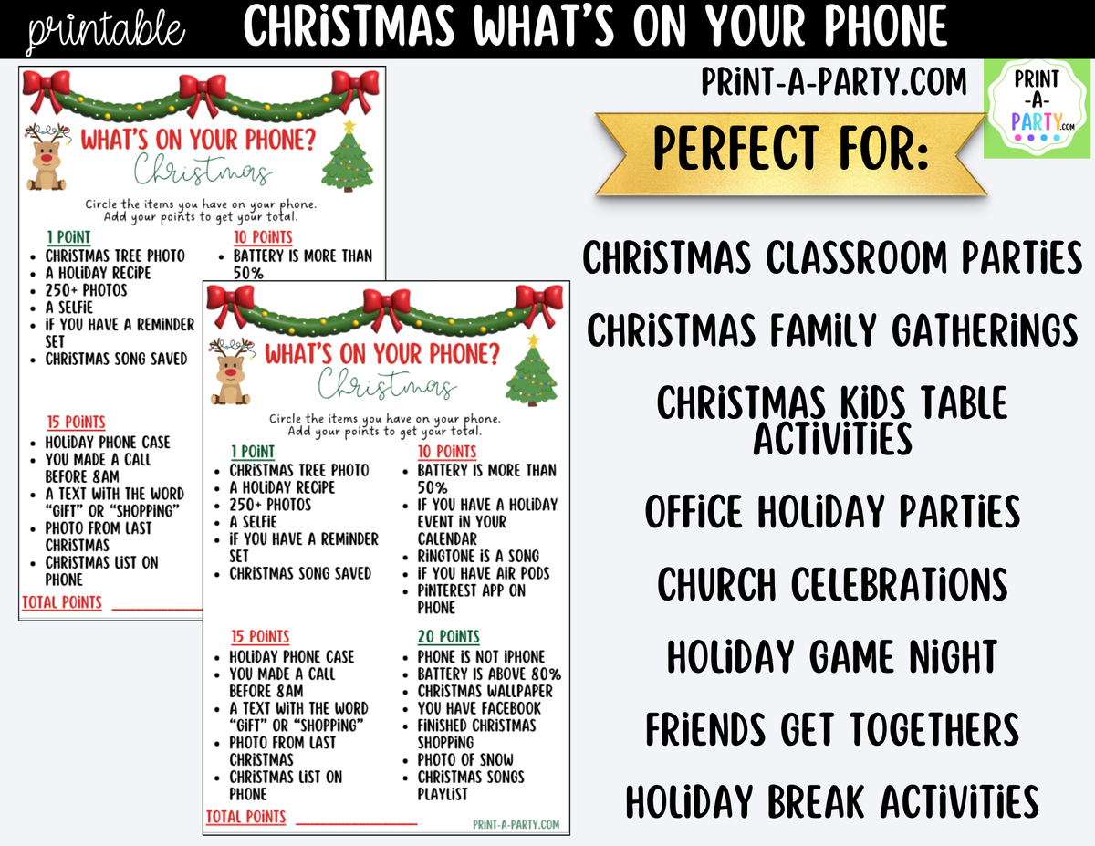Christmas What's On Your Phone Game - Printable Holiday Party Game