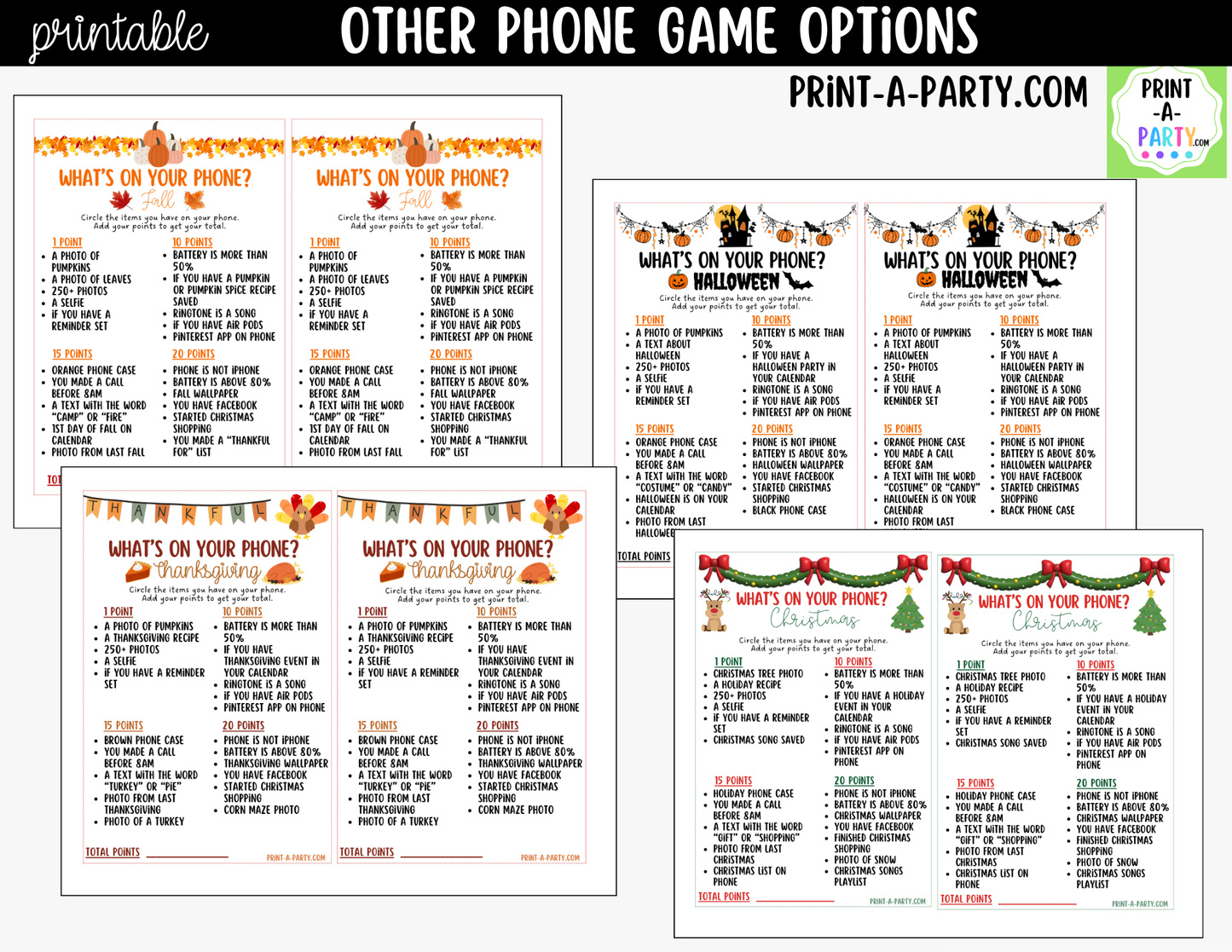 Christmas What's On Your Phone Game - Printable Holiday Party Game