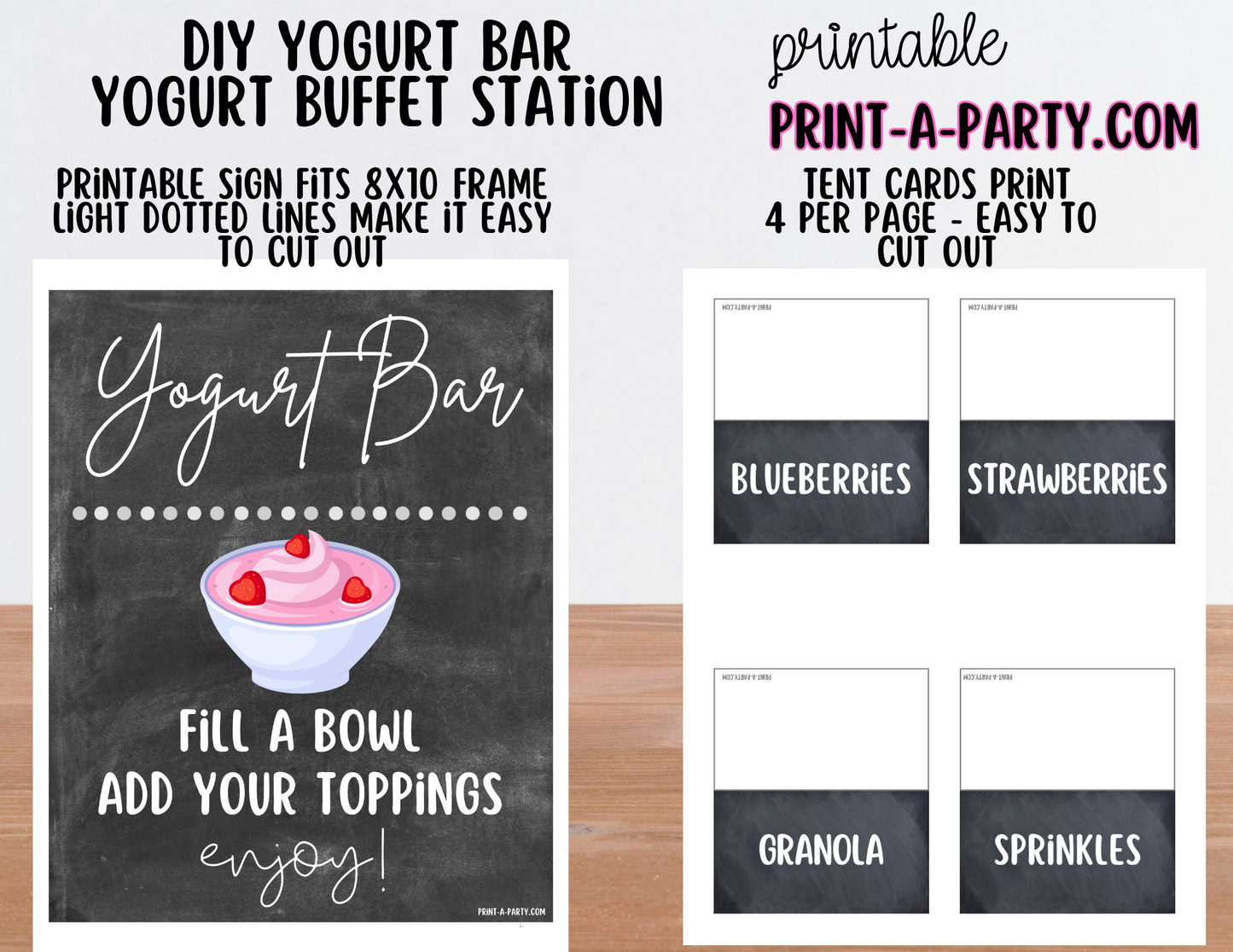 Yogurt Bar Printable Sign (8x10) & Topping Tent Cards – Party Event Decor PDF
