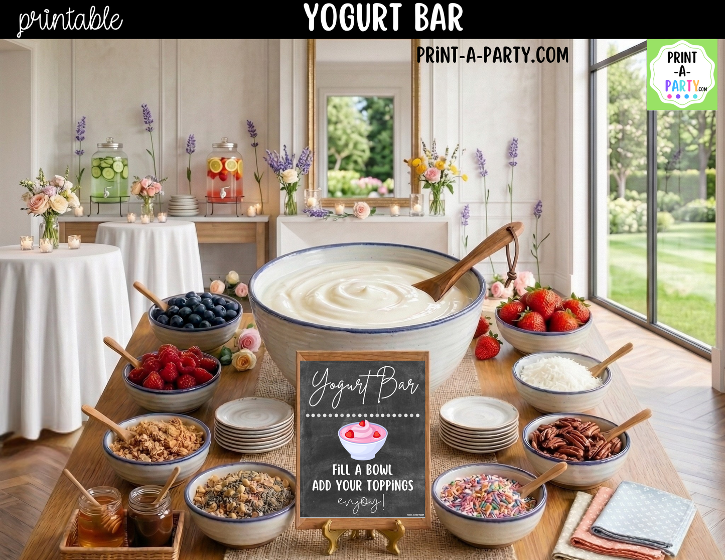 Editable Yogurt Bar Sign (8x10) and Topping Tent Cards Canva Template - Perfect for Parties, Showers and Events