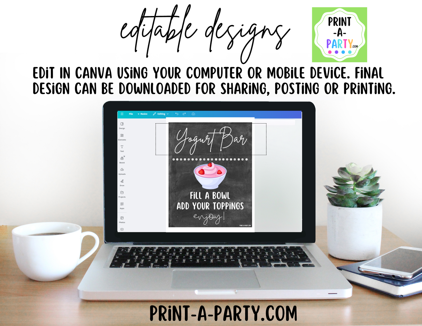 Editable Yogurt Bar Sign (8x10) and Topping Tent Cards Canva Template - Perfect for Parties, Showers and Events