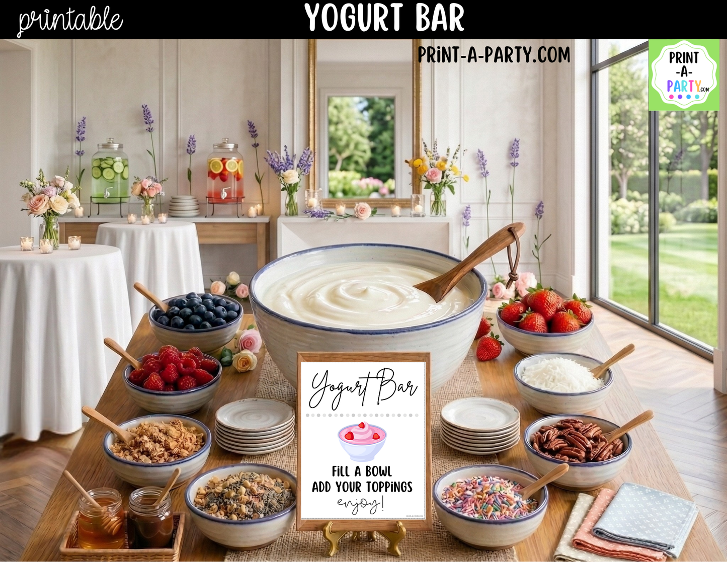 Editable Yogurt Bar Sign (8x10) and Topping Tent Cards Canva Template - Perfect for Parties, Showers and Events
