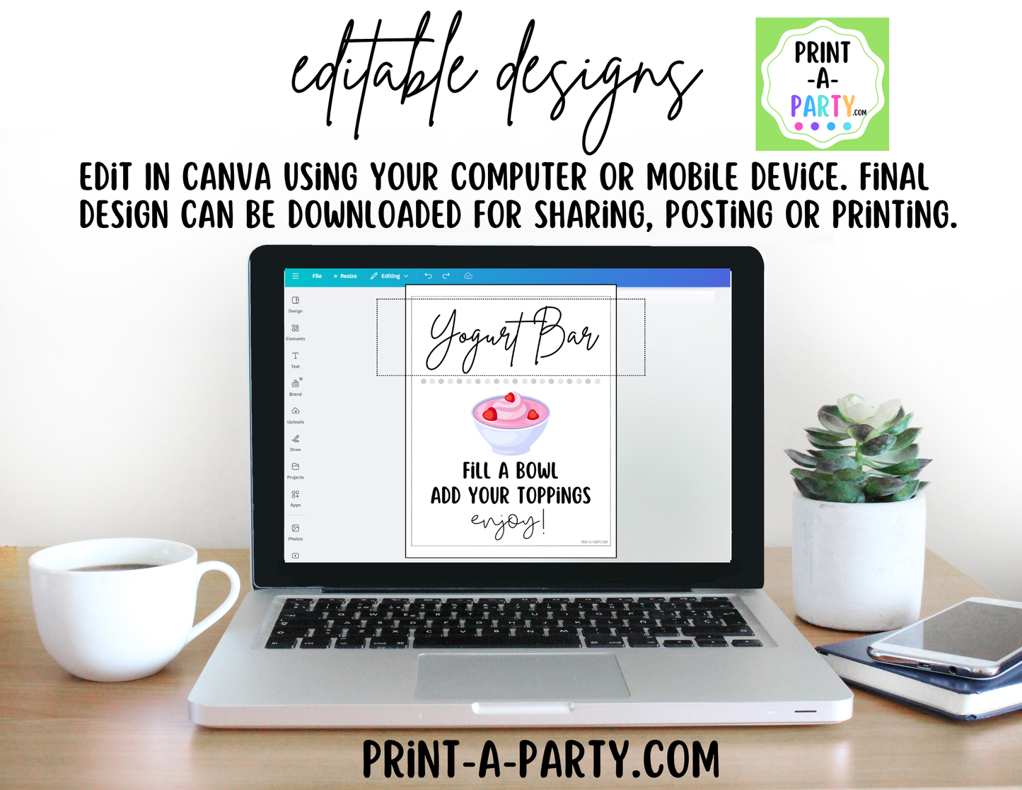 Editable Yogurt Bar Sign (8x10) and Topping Tent Cards Canva Template - Perfect for Parties, Showers and Events