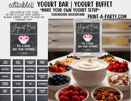 EDITABLE YOGURT BAR | YOGURT STATION Setup - CHALKBOARD | Yogurt Bar Sign | Food Station For Party | Party Food Bar | DIY Yogurt Bar