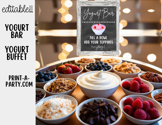 EDITABLE YOGURT BAR | YOGURT STATION Setup - CHALKBOARD | Yogurt Bar Sign | Food Station For Party | Party Food Bar | DIY Yogurt Bar