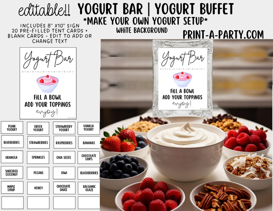 EDITABLE YOGURT BAR | YOGURT STATION Setup - WHITE | Yogurt Bar Sign | Food Station For Party | Party Food Bar | DIY Yogurt Bar