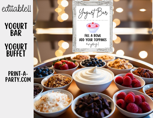 EDITABLE YOGURT BAR | YOGURT STATION Setup - WHITE | Yogurt Bar Sign | Food Station For Party | Party Food Bar | DIY Yogurt Bar