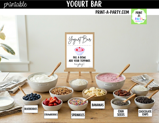 Yogurt Bar Printable Sign (8x10) & Topping Tent Cards – Party Event Decor PDF