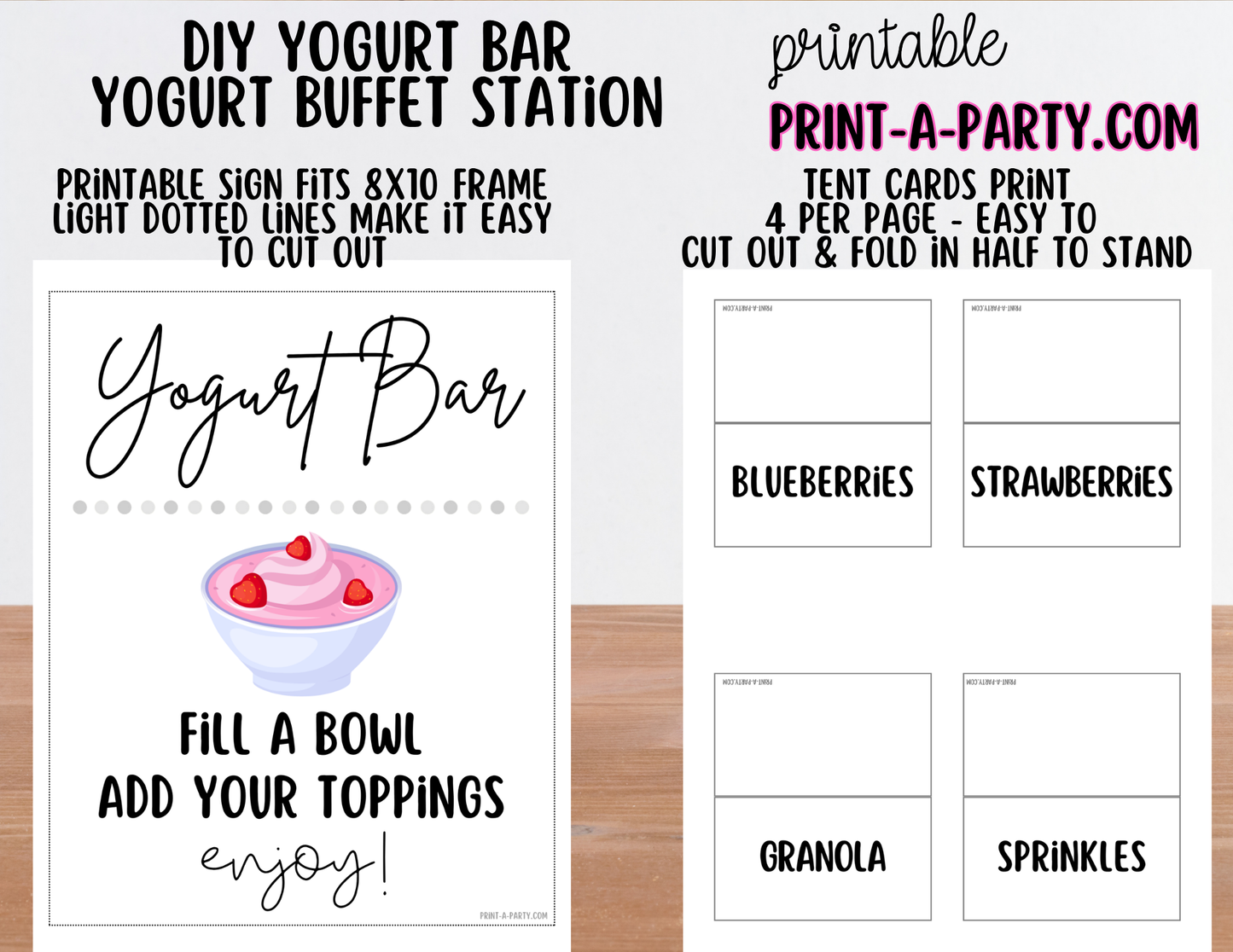 Yogurt Bar Printable Sign (8x10) & Topping Tent Cards – Party Event Decor PDF